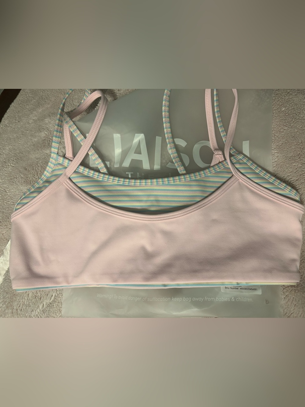 Liaison The Label Double Layer Scoop Bra Pink Soft Pink & Retro Stripes - Picture 5 of 6
